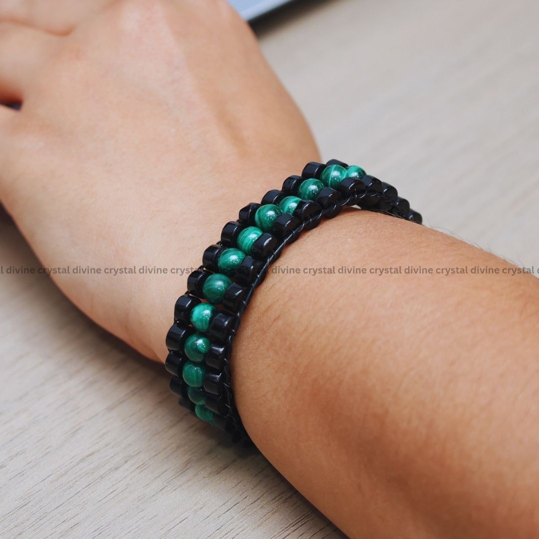 Vibrant Thinking Premium Natural Malachite Wristband Bracelet