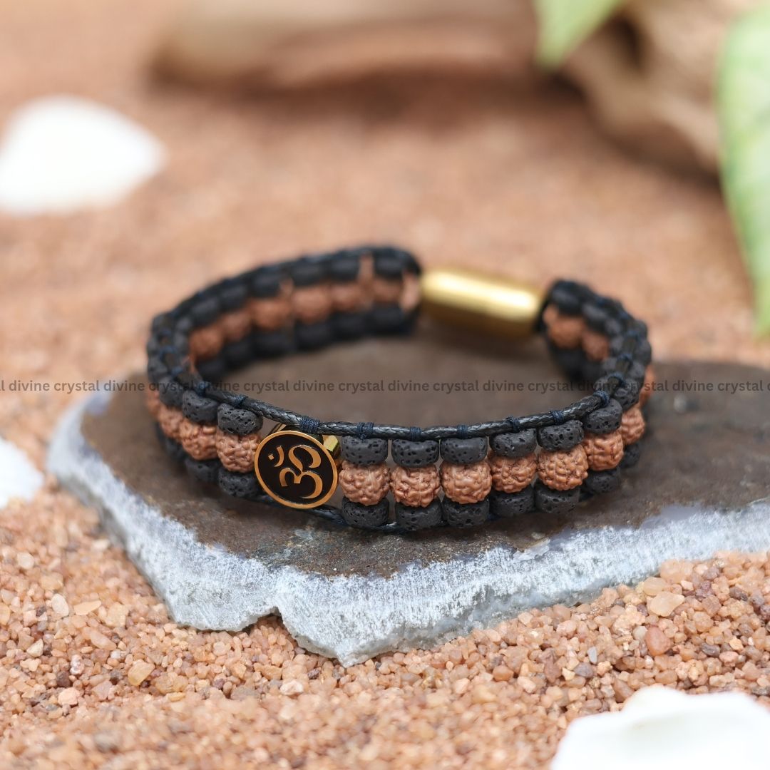Positive Vibration Aum Lava Rudraksha Wristband Bracelet
