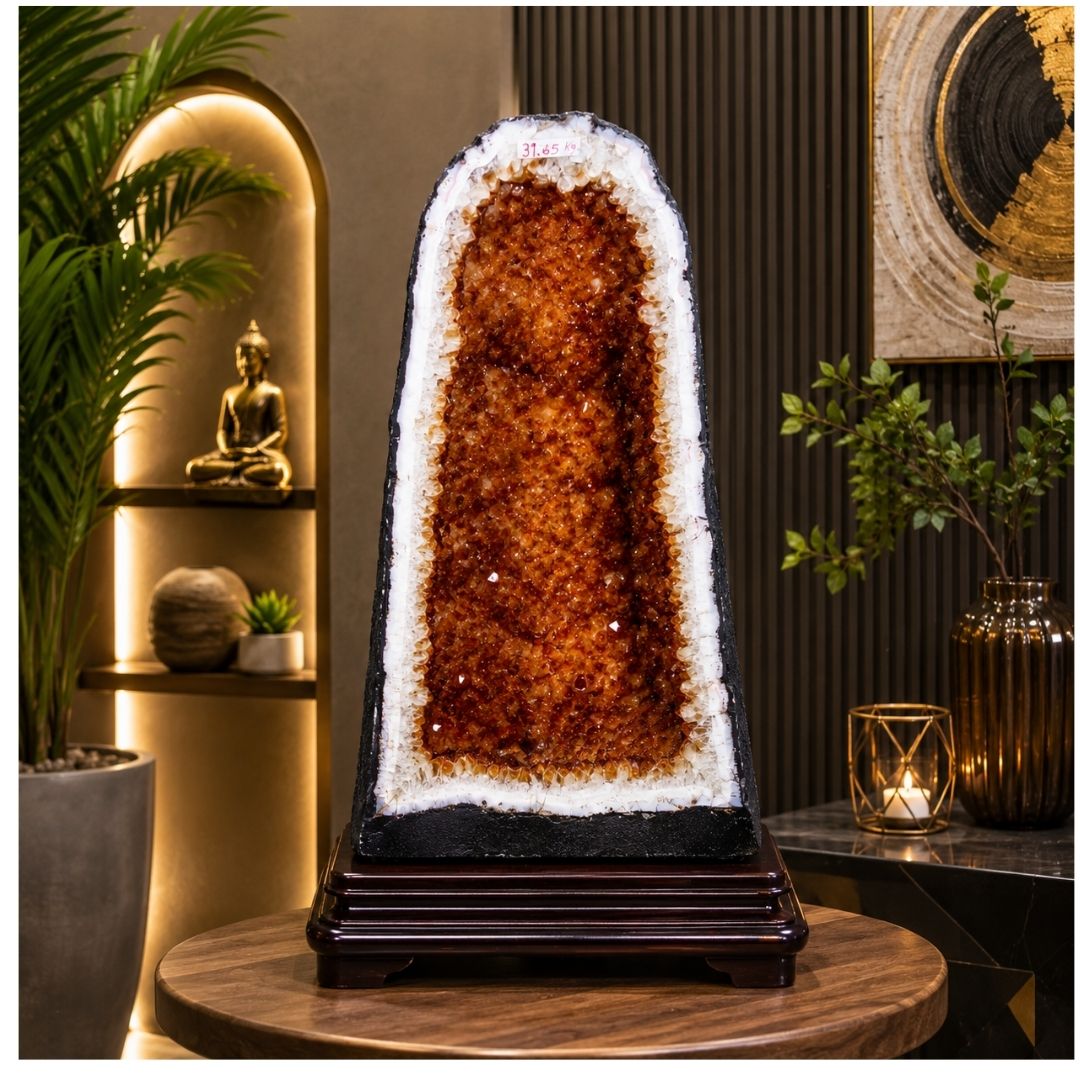 Natural Citrine Geode  39.65 KG Premium Crystal Geode for Home& Office Decor