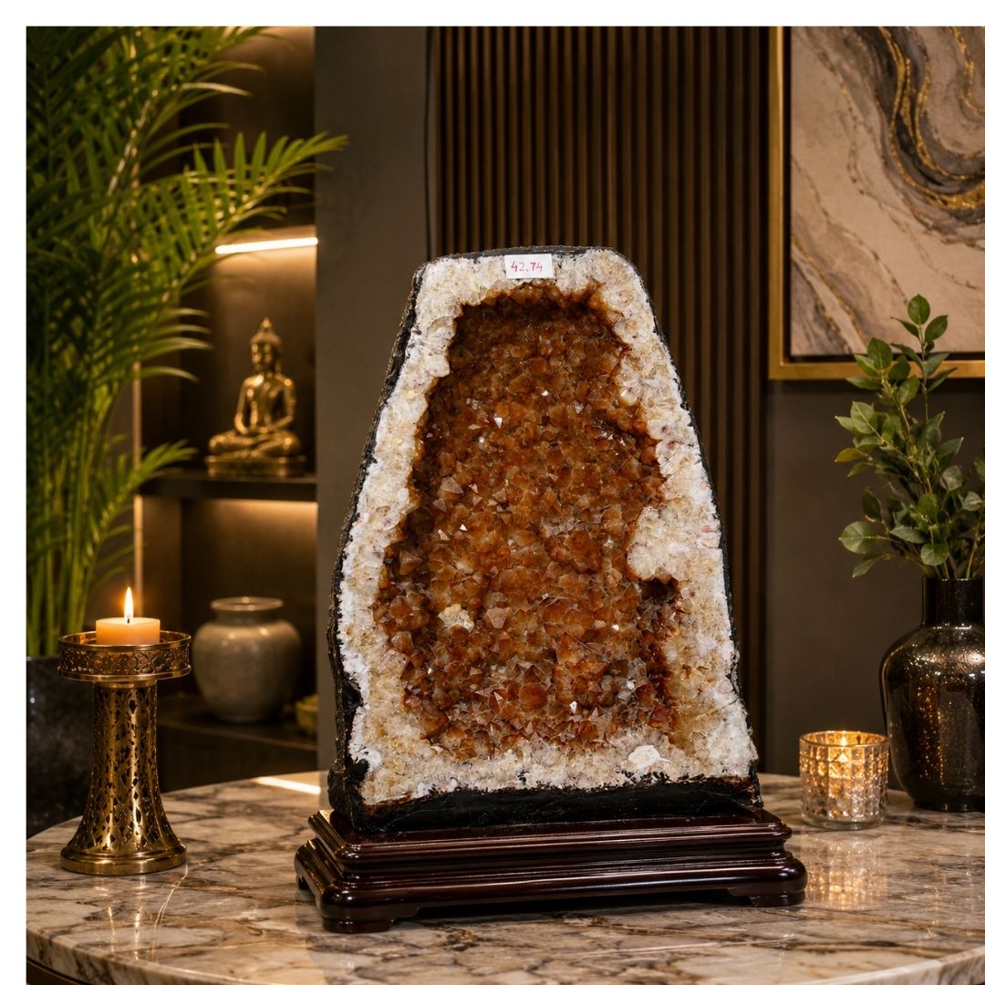 Natural Citrine Geode 42.74 KG Premium Crystal Geode for Home& Office Decor