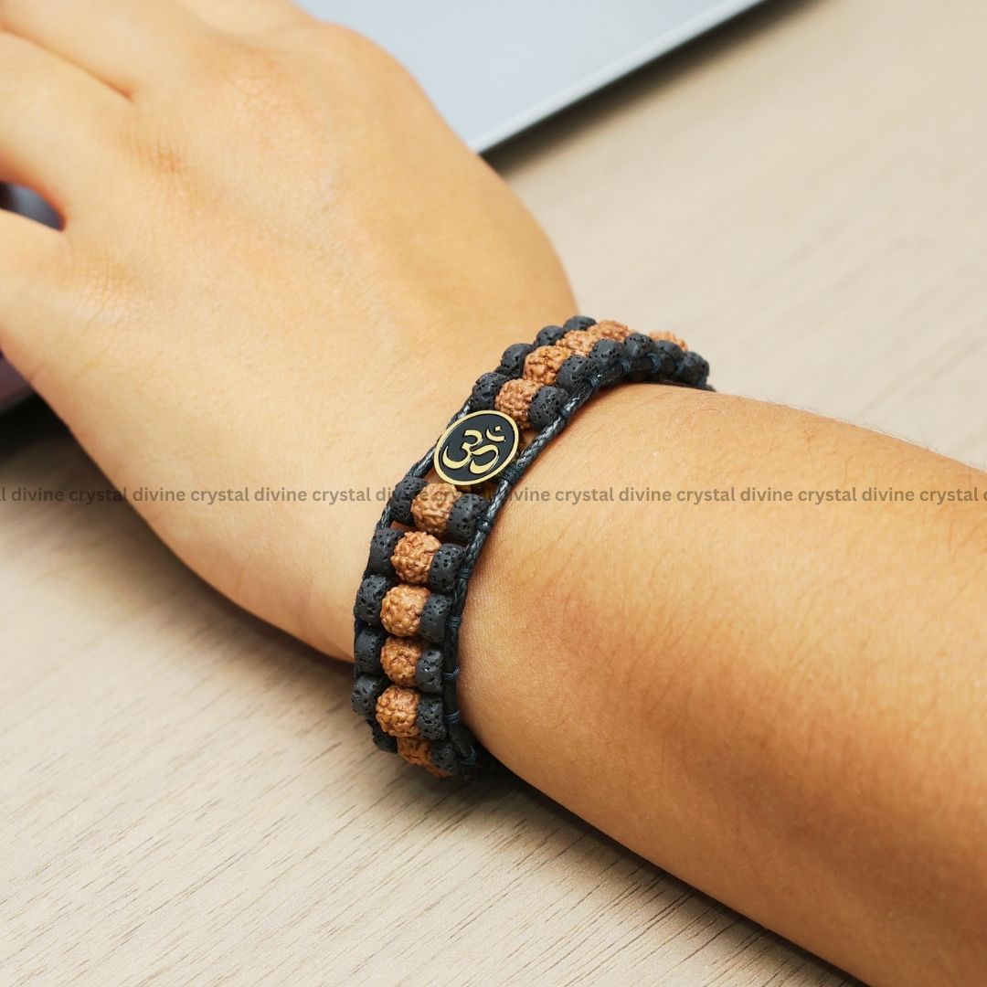 Positive Vibration Aum Lava Rudraksha Wristband Bracelet