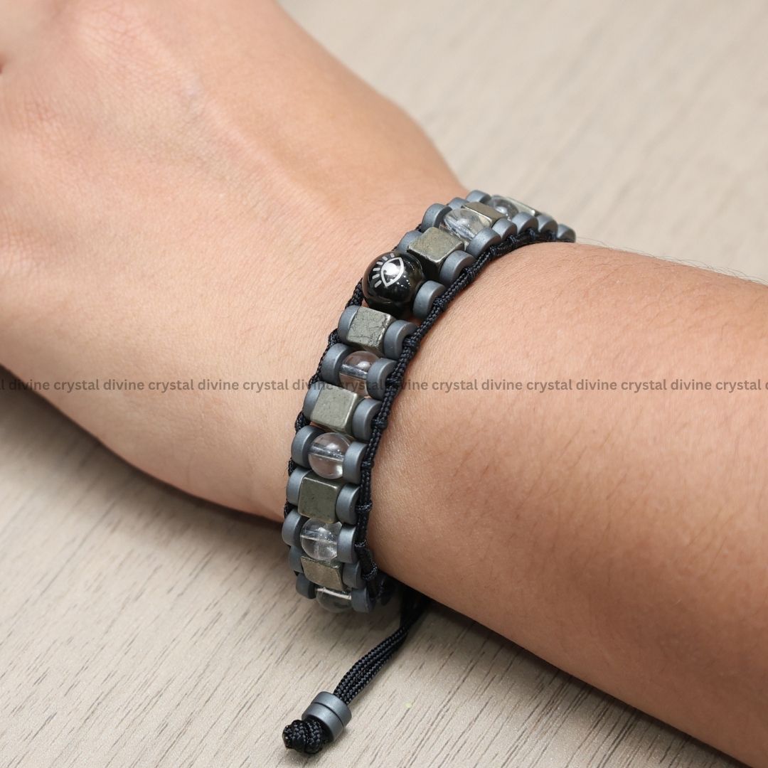 Undefeated Attitude Premium Pyrite Clear Quartz Evil Eye Bracelet