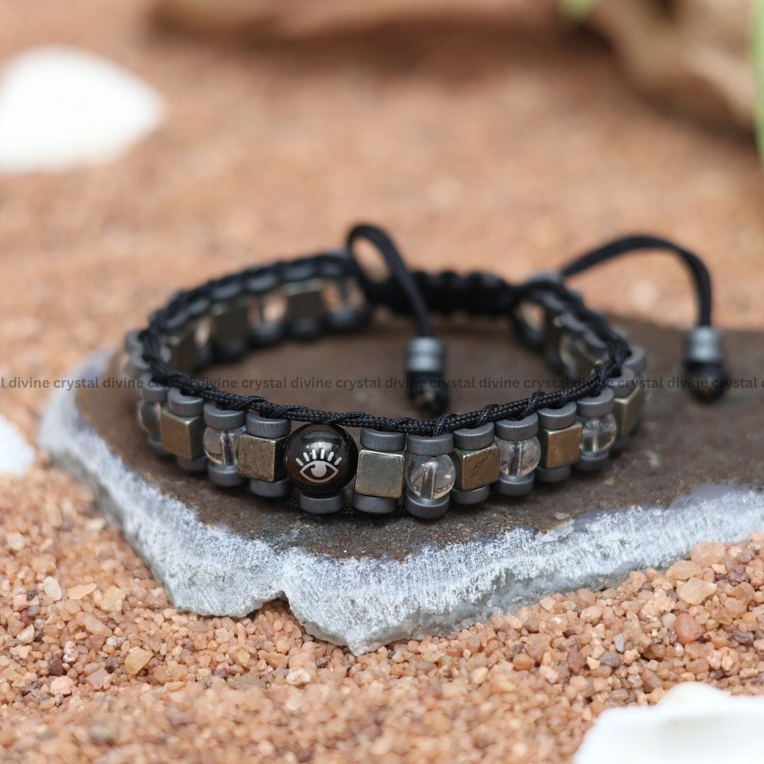 Undefeated Attitude Premium Pyrite Clear Quartz Evil Eye Bracelet