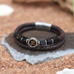 Aum Shield | Obsidian Leather Bracelet