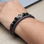 Aum Shield | Obsidian Leather Bracelet