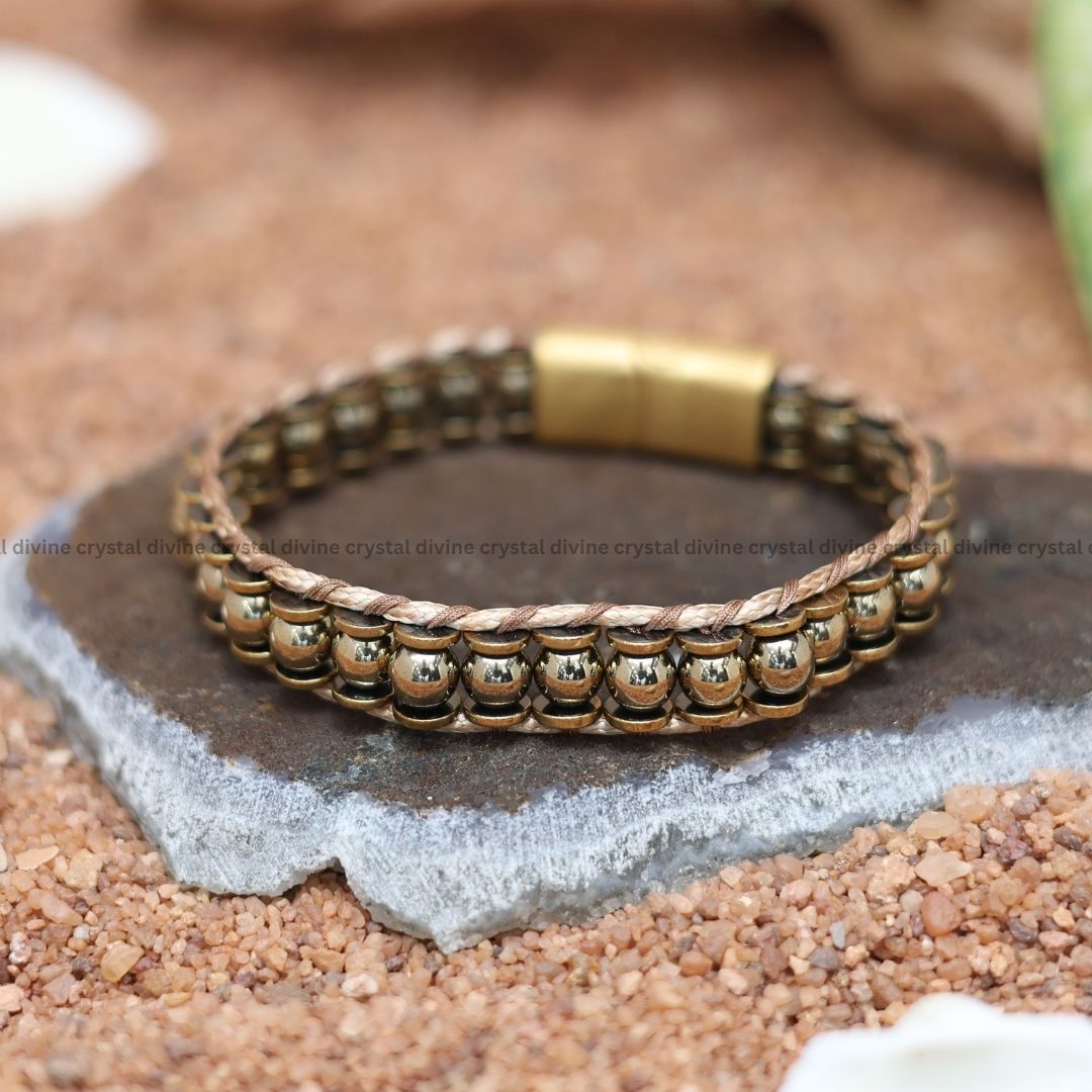 Clear Perspective Premium Hematite Wristband Bracelet - golden