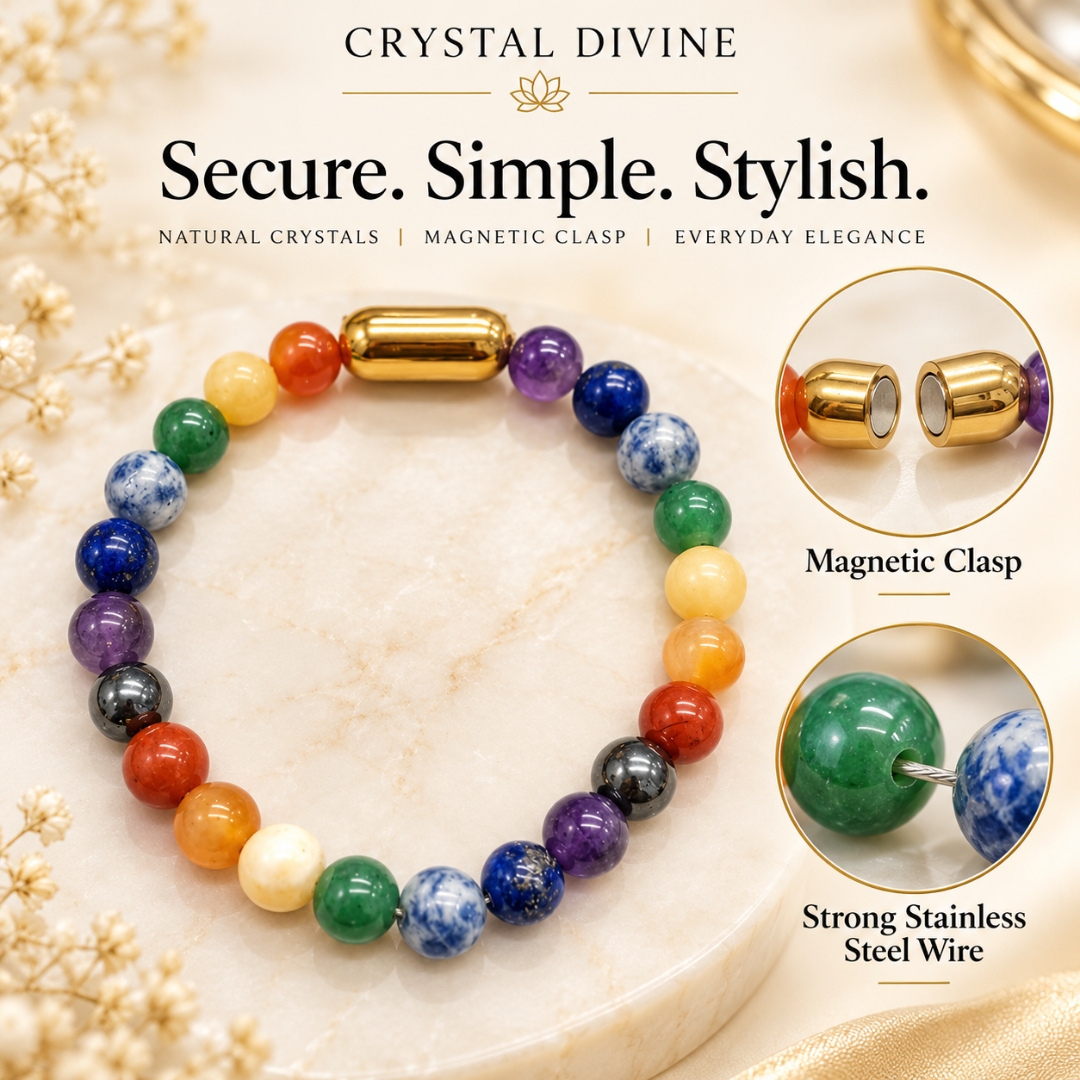 Seven Chakra Magnet Bracelet-8mm (Confidence & Motivation)