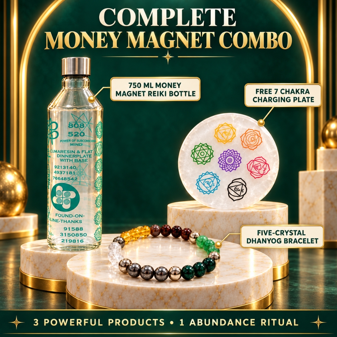 Money Magnet Reiki Bottle + Dhanyog Bracelet + FREE 7 Chakra Charging Plate ((Wealth & Abundance)
